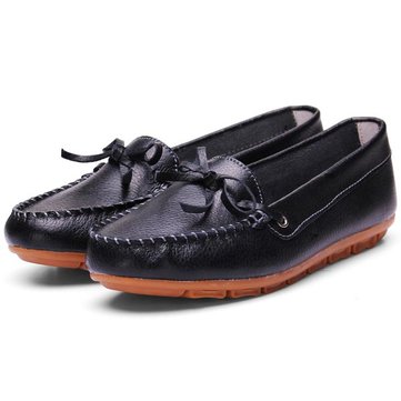 Bowknot casual chaussures bout rond fainéants de glissement sur plates en cuir